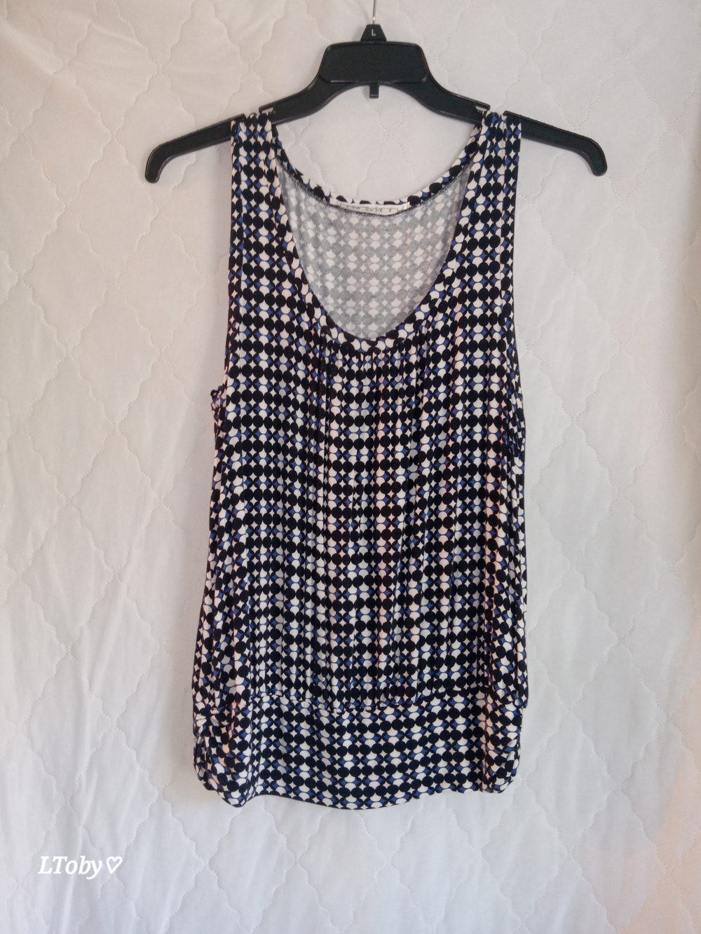 Max Studio Navy, White & Black Geometric Tank Top